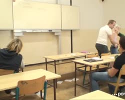 Katja sucks her boyfriend in the classroom